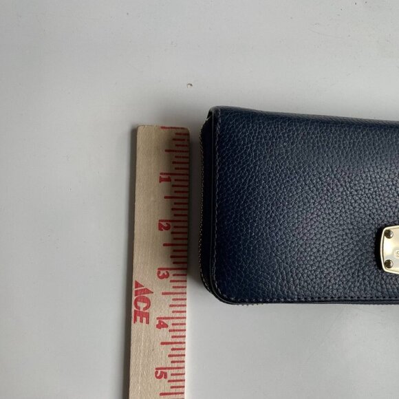 Michael Kors Est 1981 Jet Set Travel Continental Pebbled Leather Wallet Blue - Picture 7 of 10